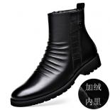 Chelsea Boots Men's Genuine Leather Low Top Soft Leather Zipper Business Style  Wear Shoes Plush Martin Height Increase