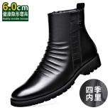 Chelsea Boots Men's Genuine Leather Low Top Soft Leather Zipper Business Style  Wear Shoes Plush Martin Height Increase