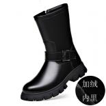 Men's Chelsea Boots Genuine Leather Thick Sole Retro British Zipper  Casual With Medium Length And High Top Cotton Shoes