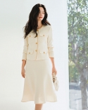 Little* Fragrance Suit For Women 23 Autumn New White Exquisite And Elegant Temperament Versatile Mid-length Skirt 15253