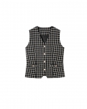 23 New Autumn Vest For Women, Modern Black And White Acetate Plaid Small * Fragrant Vest, Can Be Worn Alone Or Stacked 1