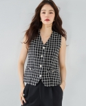 23 New Autumn Vest For Women, Modern Black And White Acetate Plaid Small * Fragrant Vest, Can Be Worn Alone Or Stacked 1