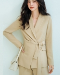Suit Jacket For Women In Autumn, Asymmetrical Pleated Design, Lace-up, Slim Fit, Capable Commuting Temperament, Women's 