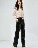 Shenghong 23 Autumn New  And  Skin-friendly Retro Simple Luxury Velvet Commuter Trousers Wide-leg Trousers For Women 121