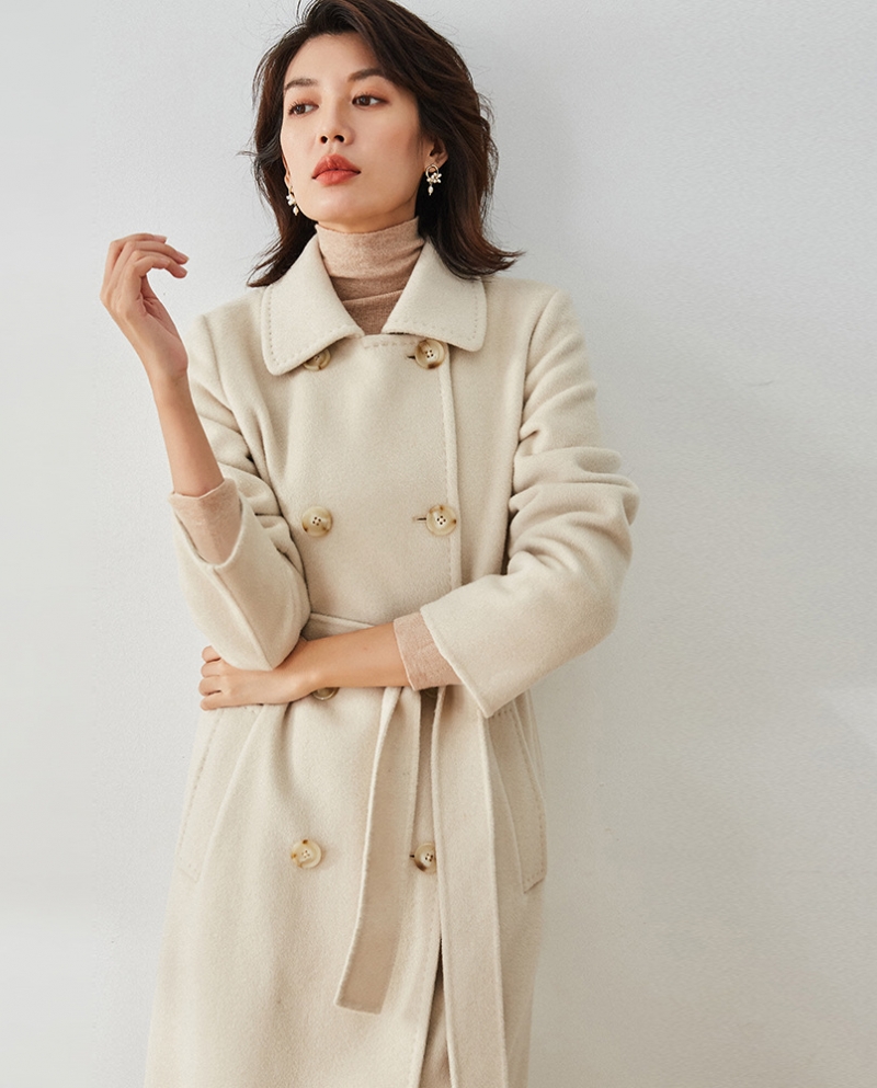 Shenghong 23 Autumn And Winter New Style Temperament Closed Collar Belt Double-breasted Long Double-sided Woolen Coat Fo