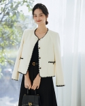 Xiao* Fragrance Style Jacket For Women 23 Autumn New Black And White Contrast Embroidered Hepburn Style Wool Suit Jacket
