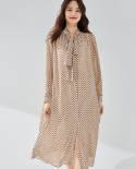 23 New Autumn Bronzing Small Geometric Pattern Loose Lace-up Long-sleeved Pleated Dress Long Style 2