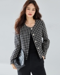 23 Autumn Modern Black And White Acetate Plaid Small * Fragrance Style Jacket Design Commuting Short Coat For Women 1541