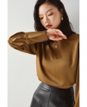 Shenghong 23 Autumn New Acetic Acid M Home  And  Commuter Pearlescent Smooth Satin Noble Long-sleeved Shirt For Women 13