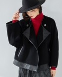 23 Otoño e Invierno nuevo abrigo de manga raglán de murciélago de silueta suelta de cuero empalmado de lana de doble cara Chaque