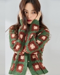 23 Autumn New Three-dimensional Crochet Texture Color Matching Shell Buckle Retro Lazy Sweater Jacket Knitted Cardigan F