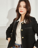 Xiao*fragrant Style Jacket For Women 23 Autumn Woolen Woven Single-breasted Handsome Round Neck Commuter Top Jacket For 