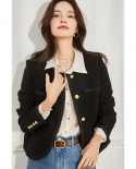 Xiao*fragrant Style Jacket For Women 23 Autumn Woolen Woven Single-breasted Handsome Round Neck Commuter Top Jacket For 