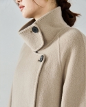 23 invierno nuevo estilo cuello alto Simple y elegante lana de doble cara abrigo de lana de longitud media abrigo de otoño e inv
