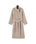 23 invierno nuevo estilo cuello alto Simple y elegante lana de doble cara abrigo de lana de longitud media abrigo de otoño e inv