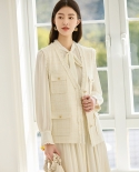 23 Autumn Wool Small* Fragrance Vest Black Tweed Versatile Slim V-neck Vest Vest Jacket Women 15186