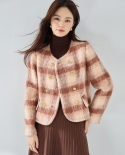 23 Winter New Round Neck Double-breasted Gradient Plaid Fragrance Jacket Short Age-reducing Woolen Short Coat 15353