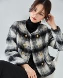 23 Winter New Round Neck Double-breasted Gradient Plaid Fragrance Jacket Short Age-reducing Woolen Short Coat 15353