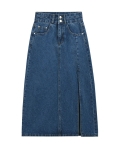 23 Autumn New Commuting Soft And Comfortable Washed Retro Denim Mid-length Slit Slimming Skirt 10433-1