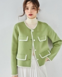 23 Otoño e Invierno lana contraste Color Shell bordado estilo fragante hecho a mano de doble cara abrigo corto de lana Sho