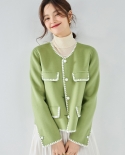 23 Otoño e Invierno lana contraste Color Shell bordado estilo fragante hecho a mano de doble cara abrigo corto de lana Sho