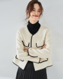 23 Autumn And Winter Wool Contrasting Color Shell Embroidered Fragrant Style Handmade Double-sided Woolen Short Coat Sho