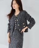 23 Autumn New Style Tweed Light Mature Style Round Neck Small * Fragrant Style Jacket Vest Skirt Suit Short Coat 22061