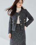 23 Autumn New Style Tweed Light Mature Style Round Neck Small * Fragrant Style Jacket Vest Skirt Suit Short Coat 22061