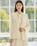 23 outono lã pequena * fragrância colete branco tweed versátil fino com decote em v colete jaqueta feminina 15186