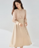 23 New Autumn Splicing, Pleated, Elegant, Slim, Minimalist, Commuting, Daily Long-sleeved Mid-length Skirt For Women 230