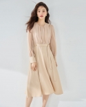 23 New Autumn Splicing, Pleated, Elegant, Slim, Minimalist, Commuting, Daily Long-sleeved Mid-length Skirt For Women 230