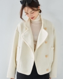 23 Qiu Yang Caiyu's Mismo Estilo Círculo Blanco Abrigo de Lana Diseño Chaqueta Suelta Top Mujer 15465