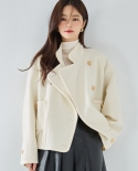 23 Qiu Yang Caiyu's Mismo Estilo Círculo Blanco Abrigo de Lana Diseño Chaqueta Suelta Top Mujer 15465