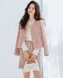 Xiao*xianfeng Women 23 Autumn New Gentle Floral Yarn Weaving Pink Top Short Jacket 15239 Skirt 15244