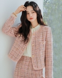 Xiao*xianfeng Women 23 Autumn New Gentle Floral Yarn Weaving Pink Top Short Jacket 15239 Skirt 15244