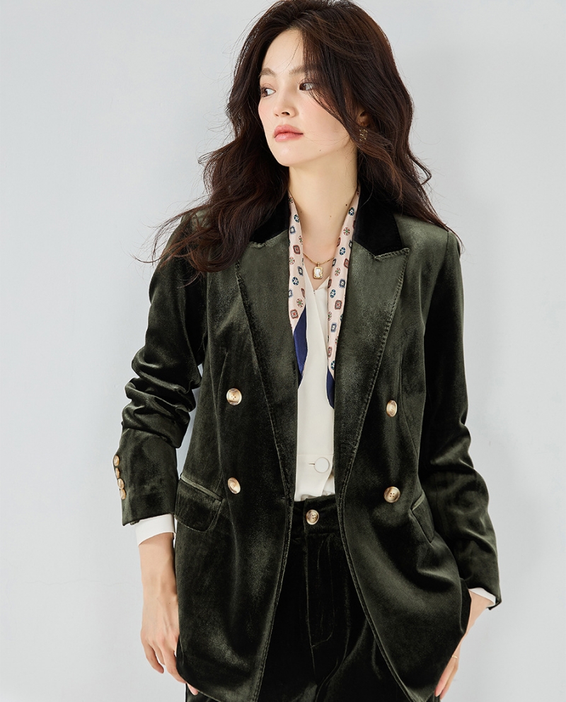 Shenghong 23 Autumn New  And  Skin-friendly Retro Simple Luxury Velvet Splicing Commuter Suit Suit Jacket For Women 1219