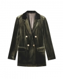 Shenghong 23 Autumn New  And  Skin-friendly Retro Simple Luxury Velvet Splicing Commuter Suit Suit Jacket For Women 1219