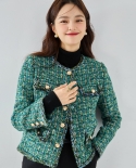 23 New Autumn And Winter Green Tweed Braided Light Mature Style Age-reducing Round Neck Jacket Small * Fragrant Style To
