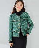 23 New Autumn And Winter Green Tweed Braided Light Mature Style Age-reducing Round Neck Jacket Small * Fragrant Style To