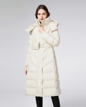 Down Jacket Women's Autumn And Winter  And  Fashion Mid-length Waist High Waist White Duck Down Thickened Hooded Jacket 