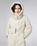 Down Jacket Women's Autumn And Winter  And  Fashion Mid-length Waist High Waist White Duck Down Thickened Hooded Jacket 