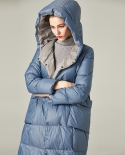 Down Jacket Winter Long Knee-length Hooded Thickened White Duck Down Loose Blue Double-breasted  And  Jacket Trendy