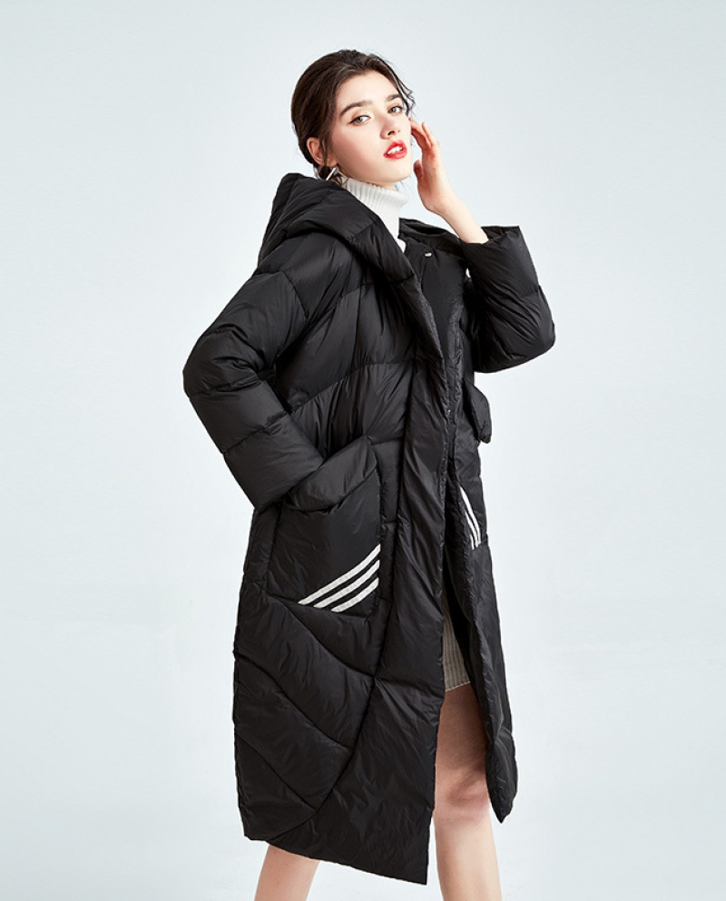 Down Jacket Women's Mid-length New Autumn And Winter Casual Thickened Loose Large Size Cocoon-shaped Hooded Down Jacket