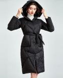 Light And Thin Down Jacket For Women, Mid-length Hooded Winter  And  Slim-fitting White Duck Down Light Down Jacket For 