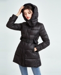 Down Jacket Women's Knee-length  Station New Winter New Waist High-end Glossy Hooded Women's Jacket