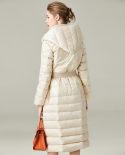 Autumn And Winter Long White Duck Down Jacket For Women New Red Stitching Large Size Women's Hooded Thickened Coat