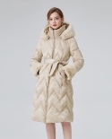 מעיל פוך לנשים אופנה יוקרתית לחורף חדש מעובה בסגנון ארוך סגנון חם מותניים מעיל לחם עם ברדס לנשים