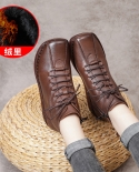  Autumn And Winter New Style Retro Style Soft Cowhide Women's Boots Wedge Heel Soft Sole Plus Velvet Lace-up Cotton Boot