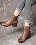Autumn And Winter New Women's Boots With Thick Mid-heel, Soft Sole, Soft Cowhide, Rubbed Color, Retro Leather Boots, Rou