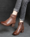 Boots For Women In Autumn And Winter New Women's Leather Boots Thick Medium Heel Soft Sole Top Layer Cowhide Round Toe R